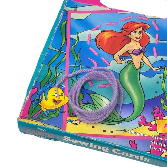 Disney Little Mermaid Sewing Cards 5 Cardboard Cards 1991 RoseArt No Ursula - Picture 7 of 11